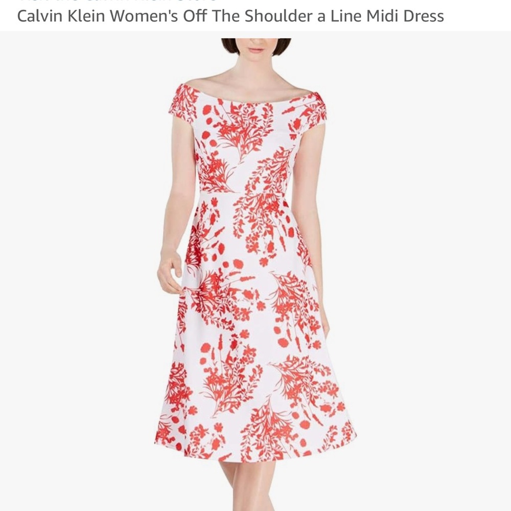 Calvin Klein Women's Off The Shoulder a Line Midi Dress